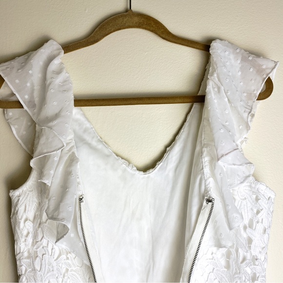 White Lace Midi Dress with Ruffled Trim and Neckline NWOT - Picture 6 of 10